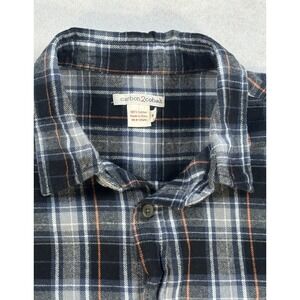 Carbon 2 Cobalt Mens Plaid Button Down Shirt Black Grey Orange Cotton Size M